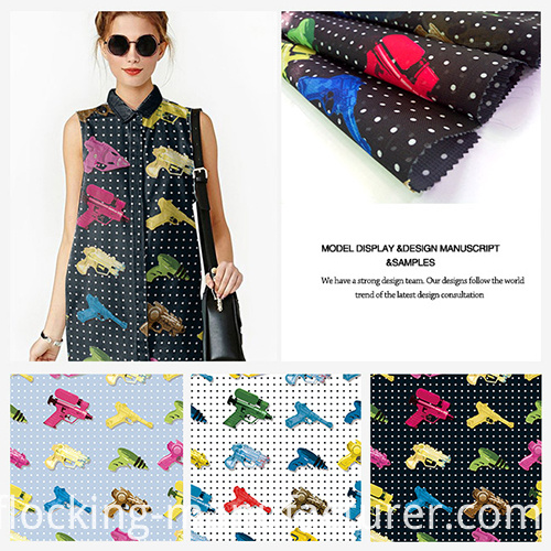 Polyester Colorful Guns Printed Organza Garment Fabric
